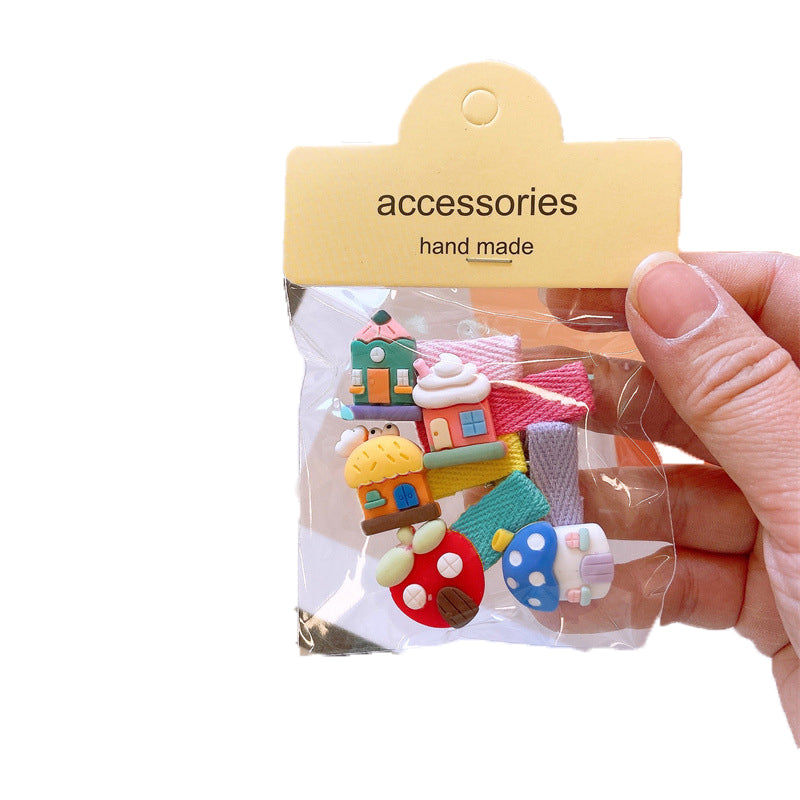 Cute House and Mushroom Hair Clips Set