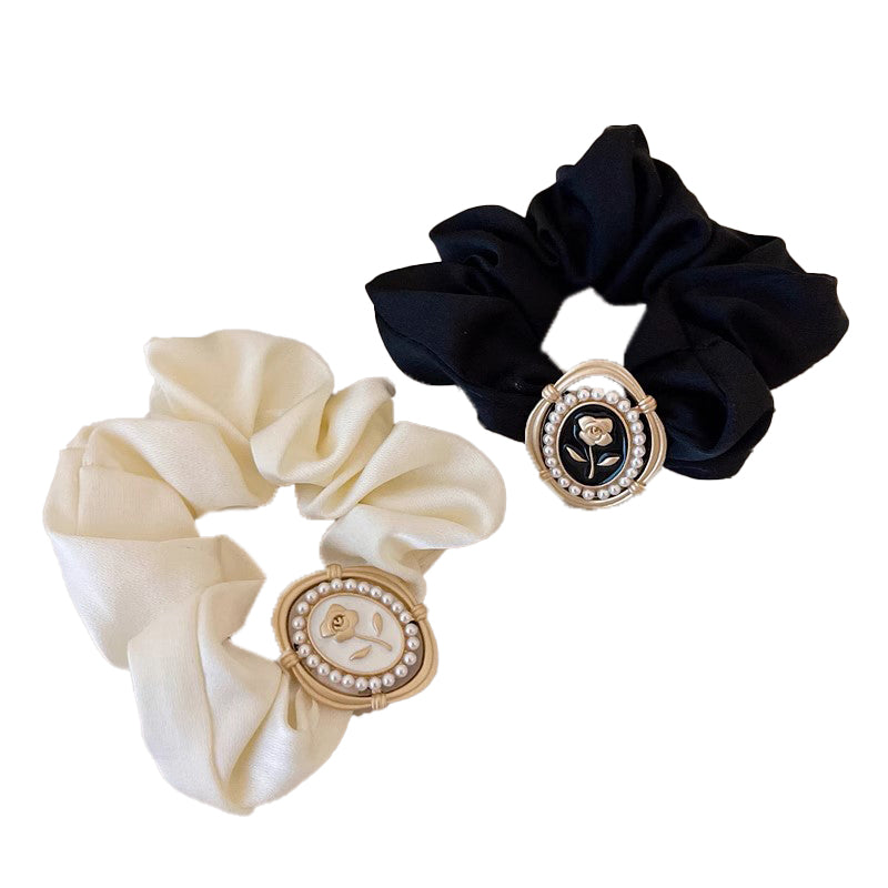 Chiffon Vintage Embossed Flower Scrunchie