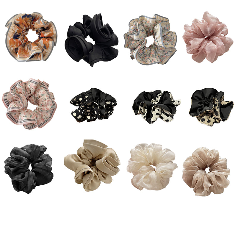 Chiffon Floral Solid Color Large Scrunchie