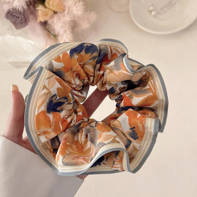 Chiffon Floral Solid Color Large Scrunchie