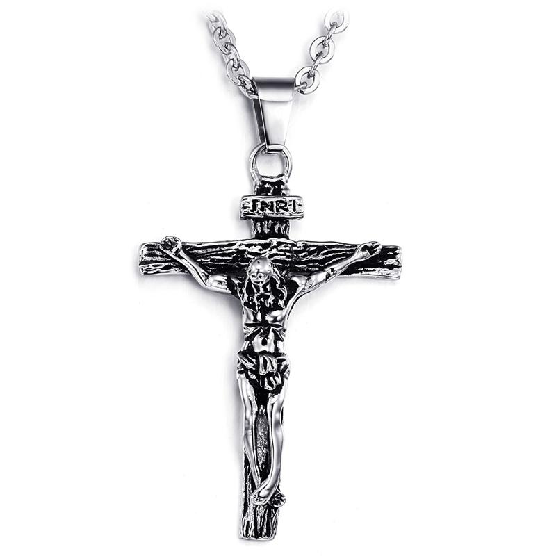 Men's Tri-Color Crucifix Pendant Necklace