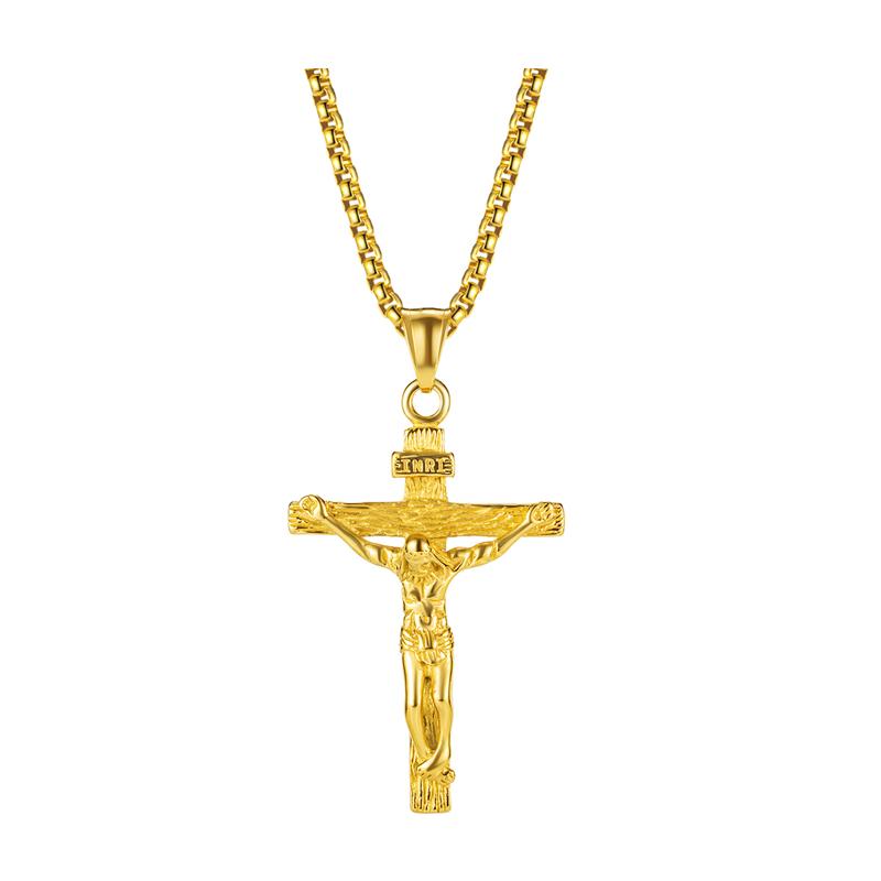 Men's Tri-Color Crucifix Pendant Necklace