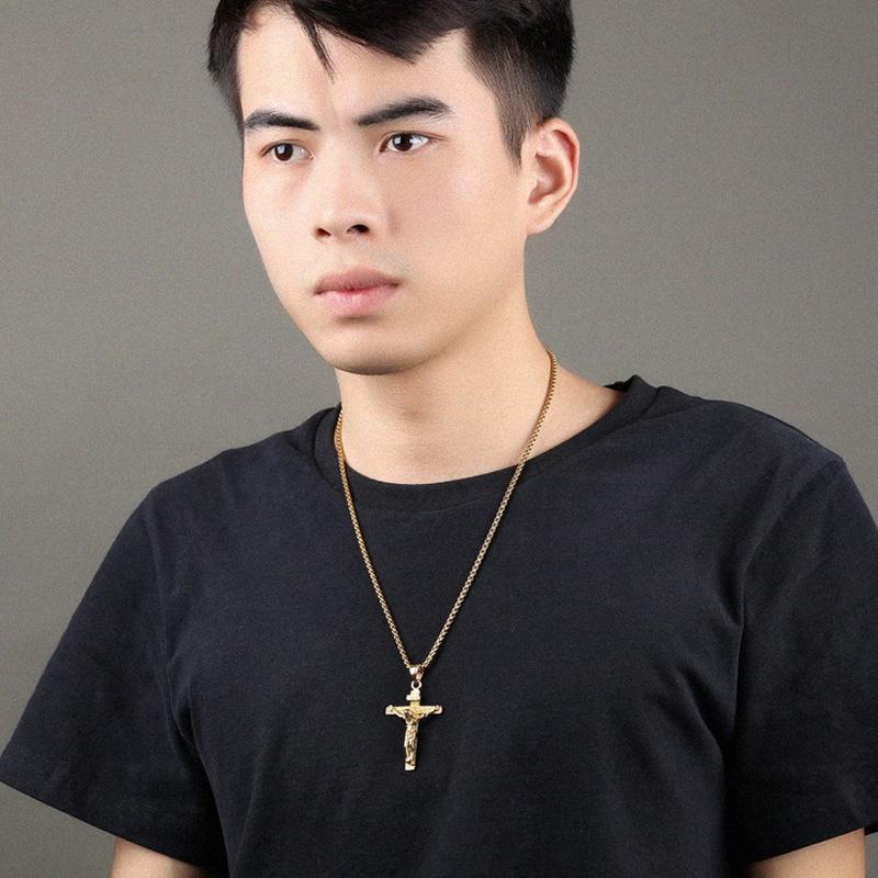 Men's Tri-Color Crucifix Pendant Necklace