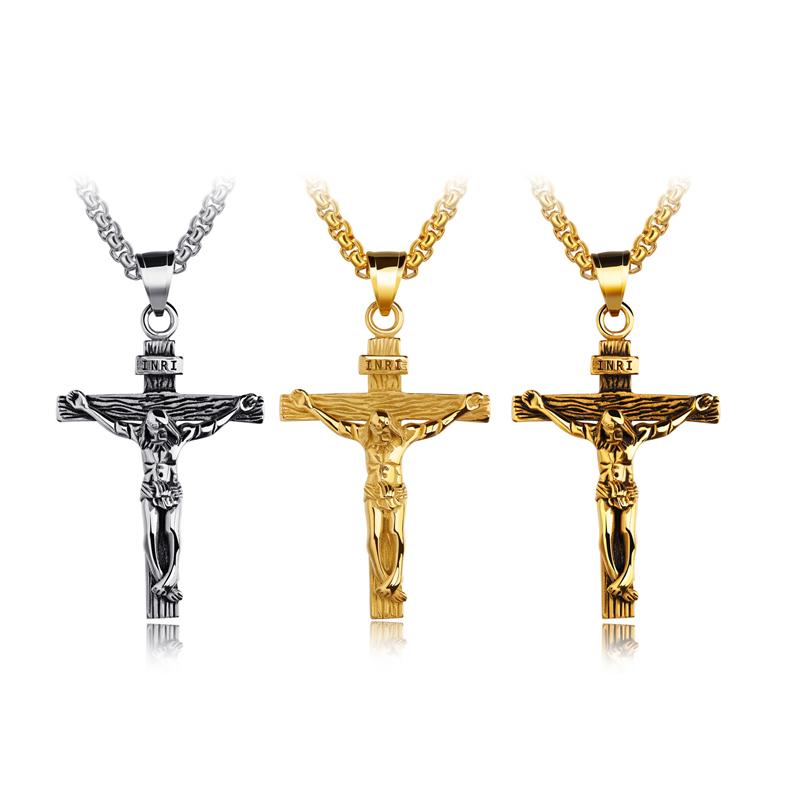 Men's Tri-Color Crucifix Pendant Necklace