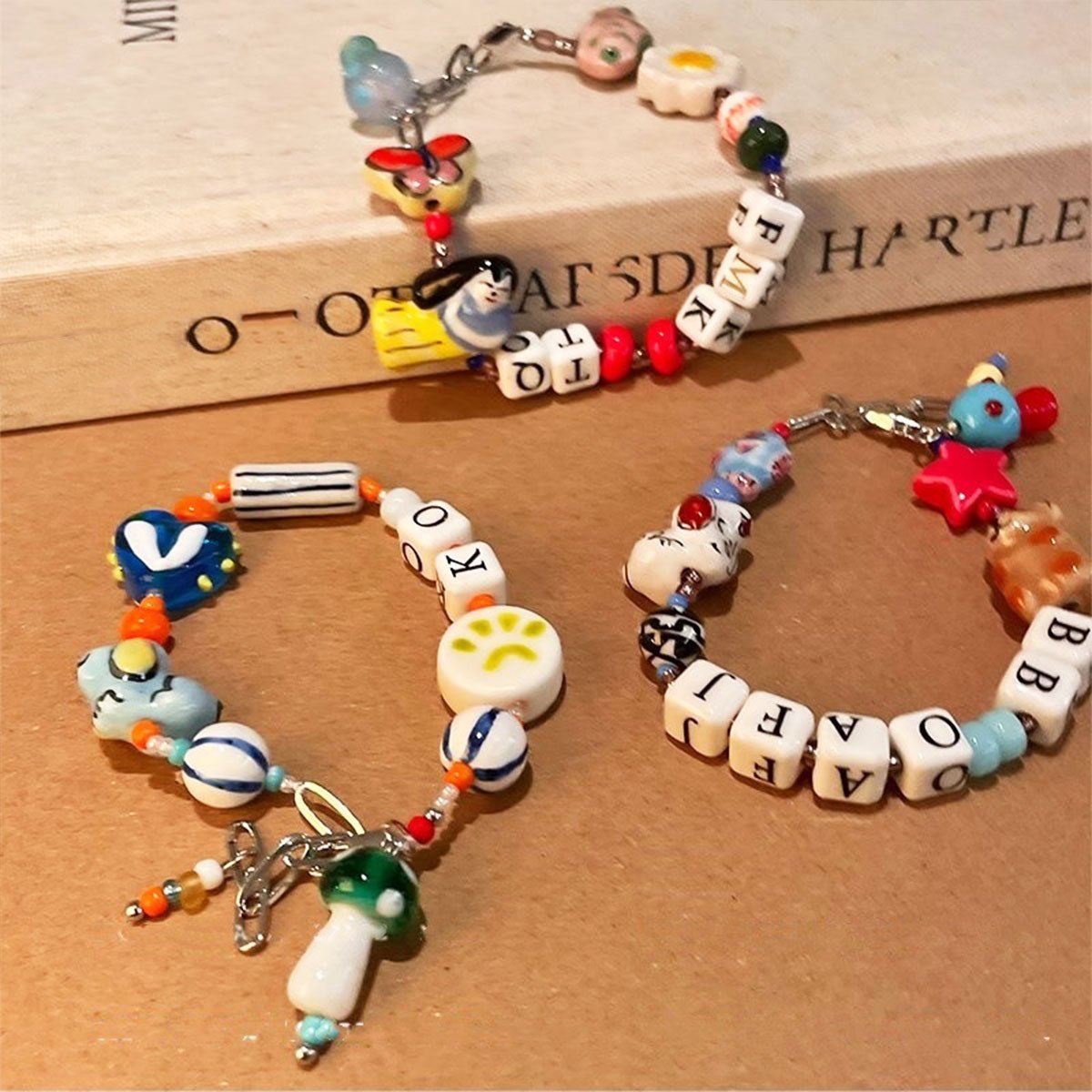 Handmade Ceramic Bead Charm Bracelets