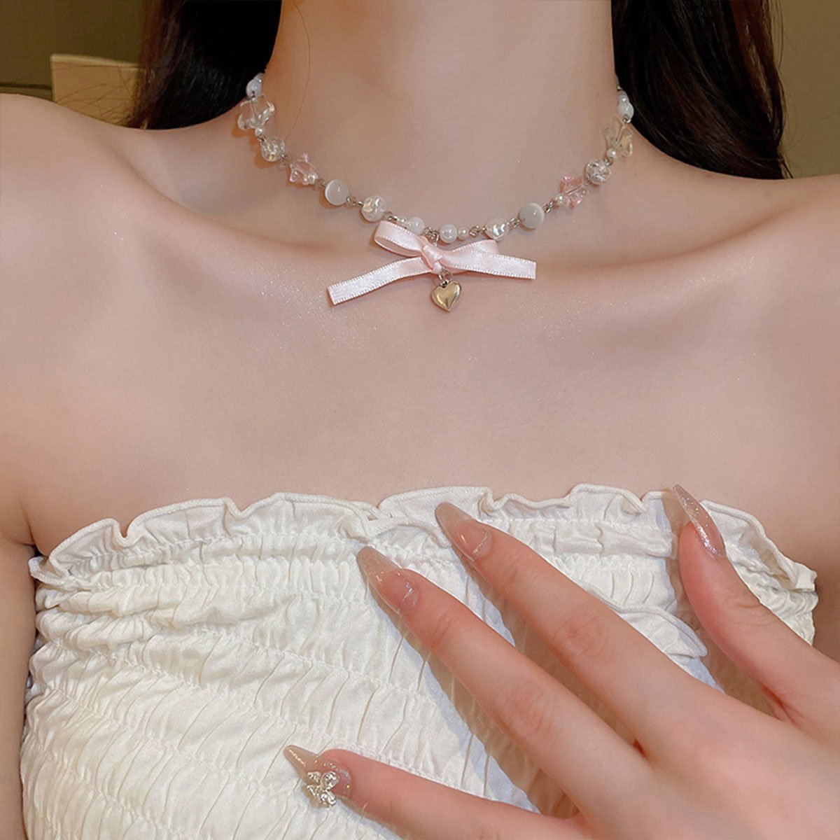 Star and Pearl Charm Necklace