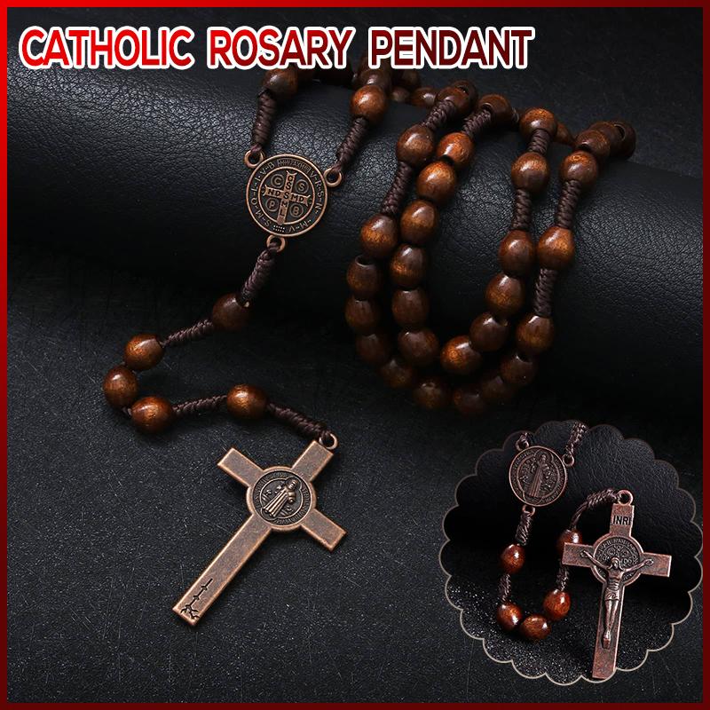 Vintage Wooden Catholic Pendant