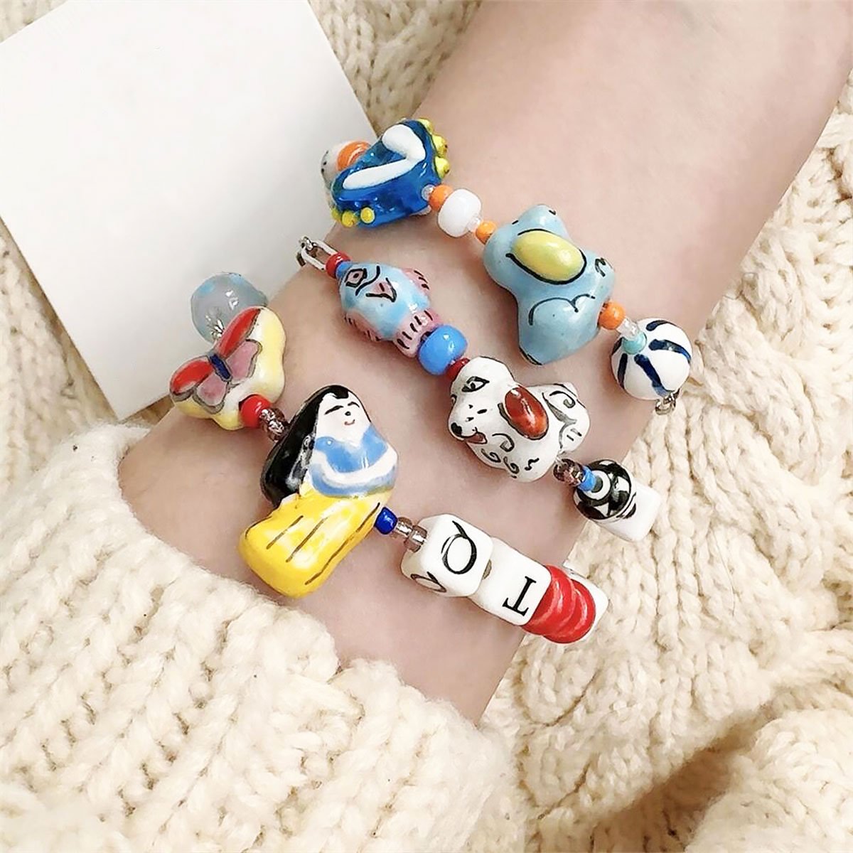 Handmade Ceramic Bead Charm Bracelets