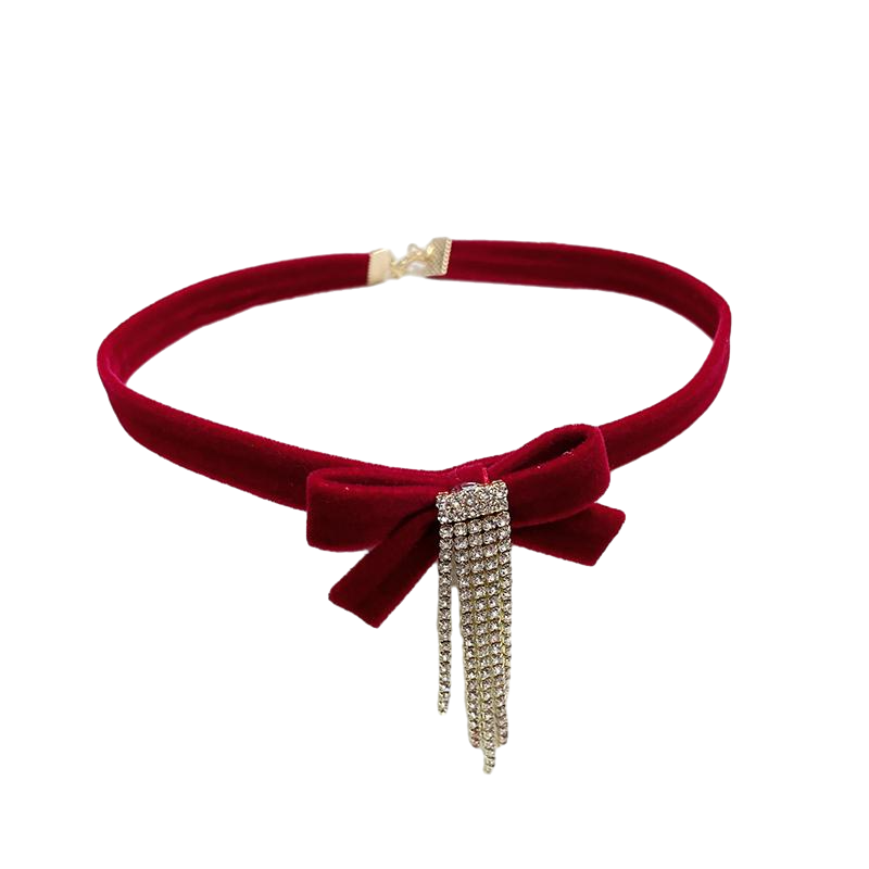 Vintage Red Velvet Imitation Diamond Chocker