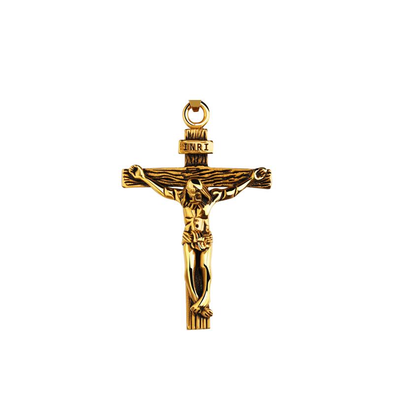 Men's Tri-Color Crucifix Pendant Necklace