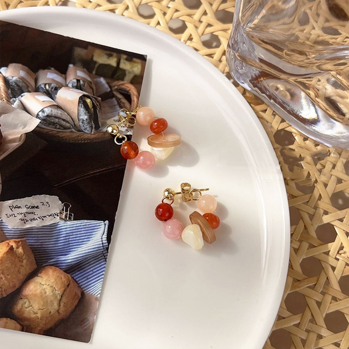 Chic Pink and Red Shell Stone Earrings for Women