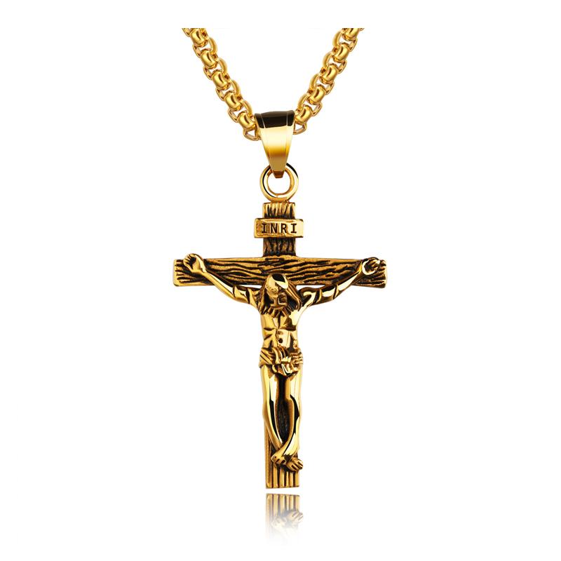 Men's Tri-Color Crucifix Pendant Necklace