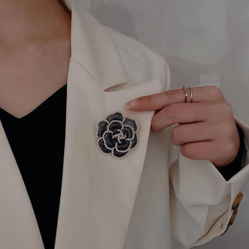 Enamel Camellia Pearl Rose Flower Brooch