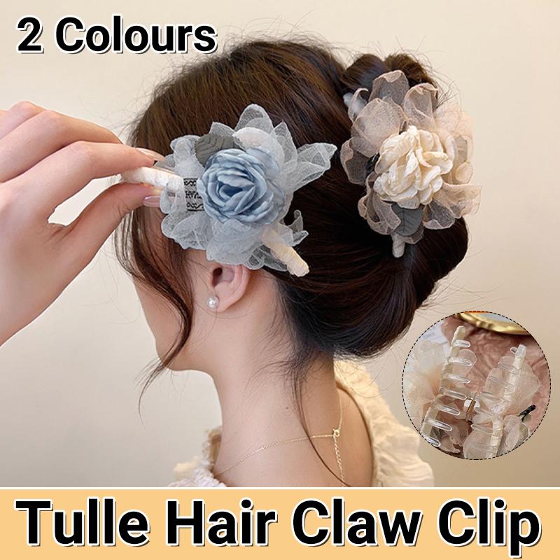 Tulle Flower Hair Claw Clips