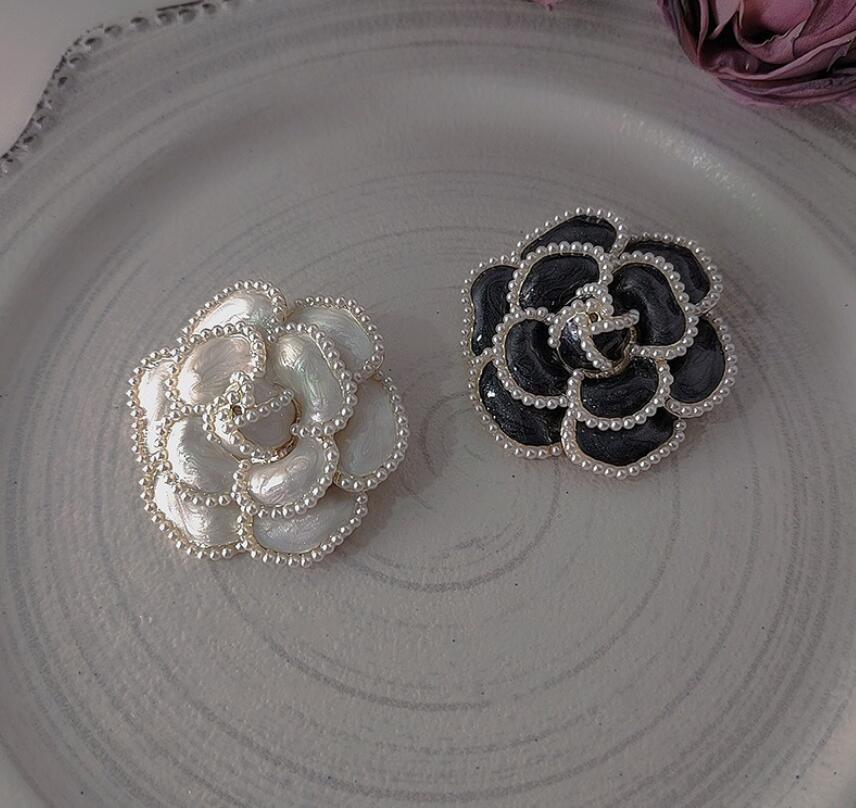 Enamel Camellia Pearl Rose Flower Brooch