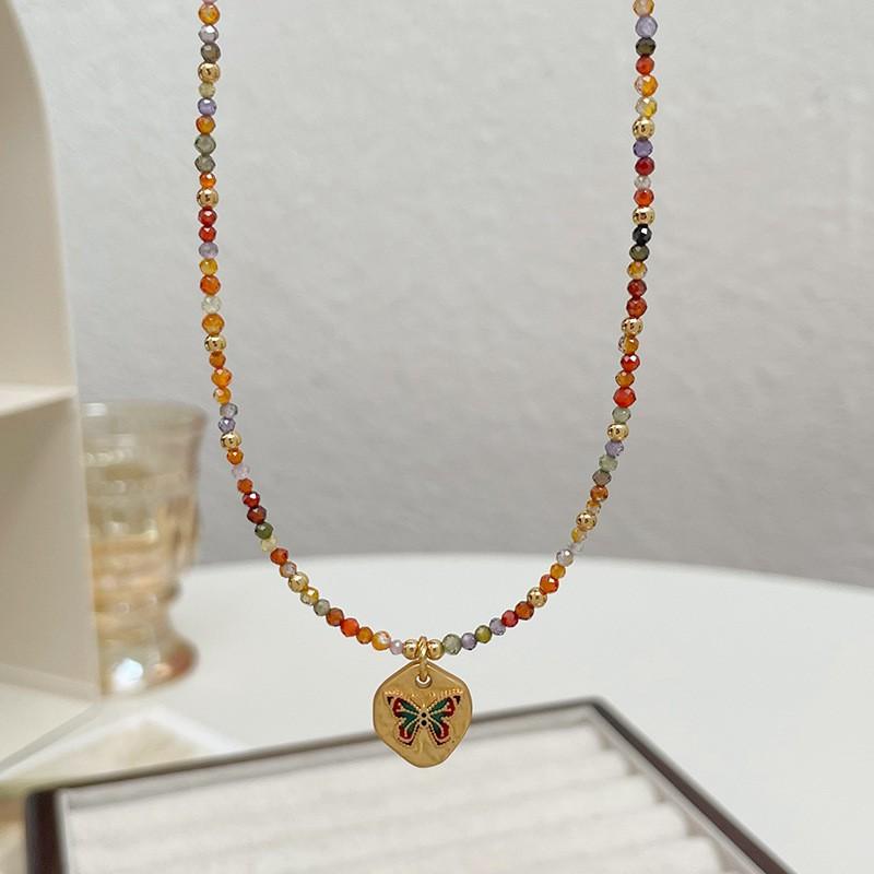 Butterfly Charm Stone Bead Necklace