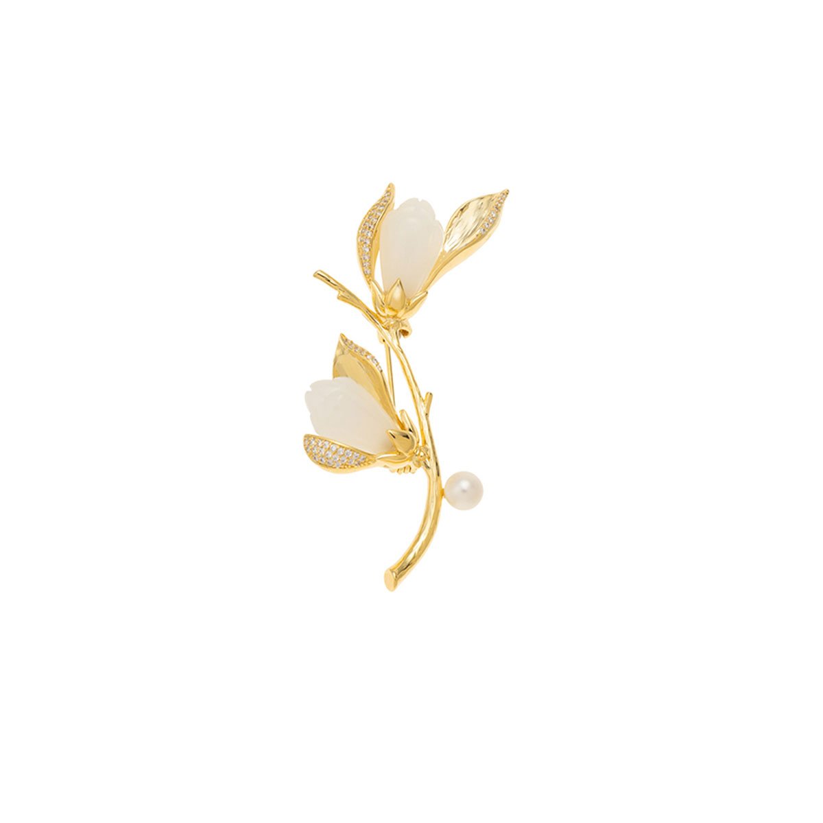 Elegant Floral Brooch Pin for Women with Rhinestone and Pearl Accents