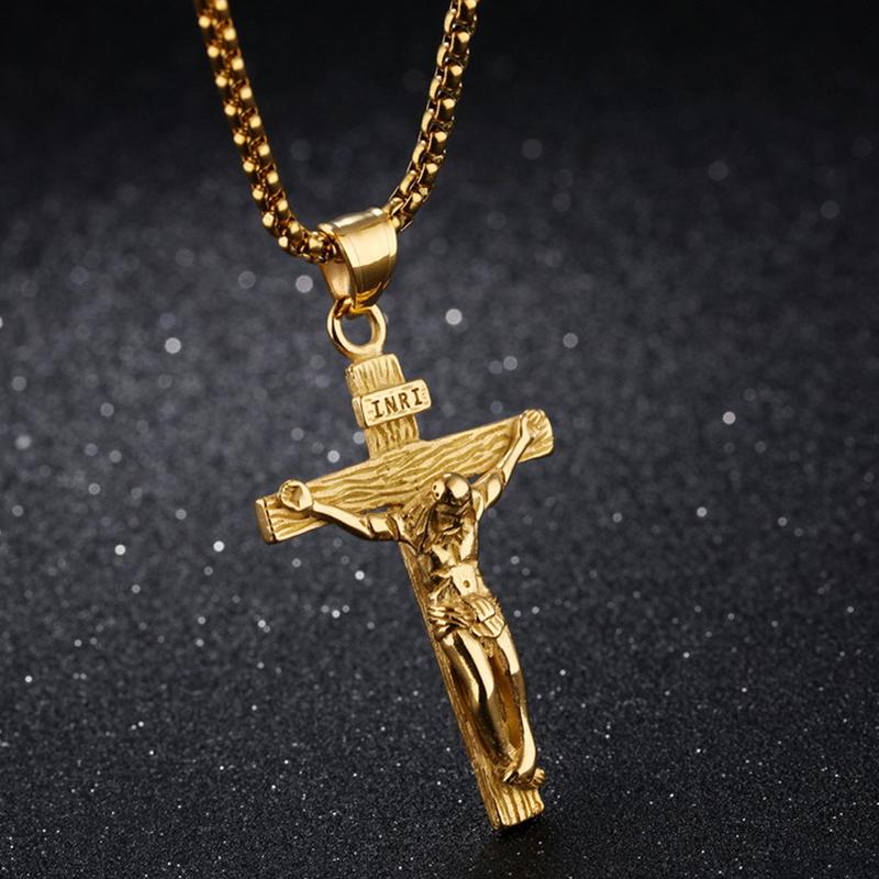 Men's Tri-Color Crucifix Pendant Necklace