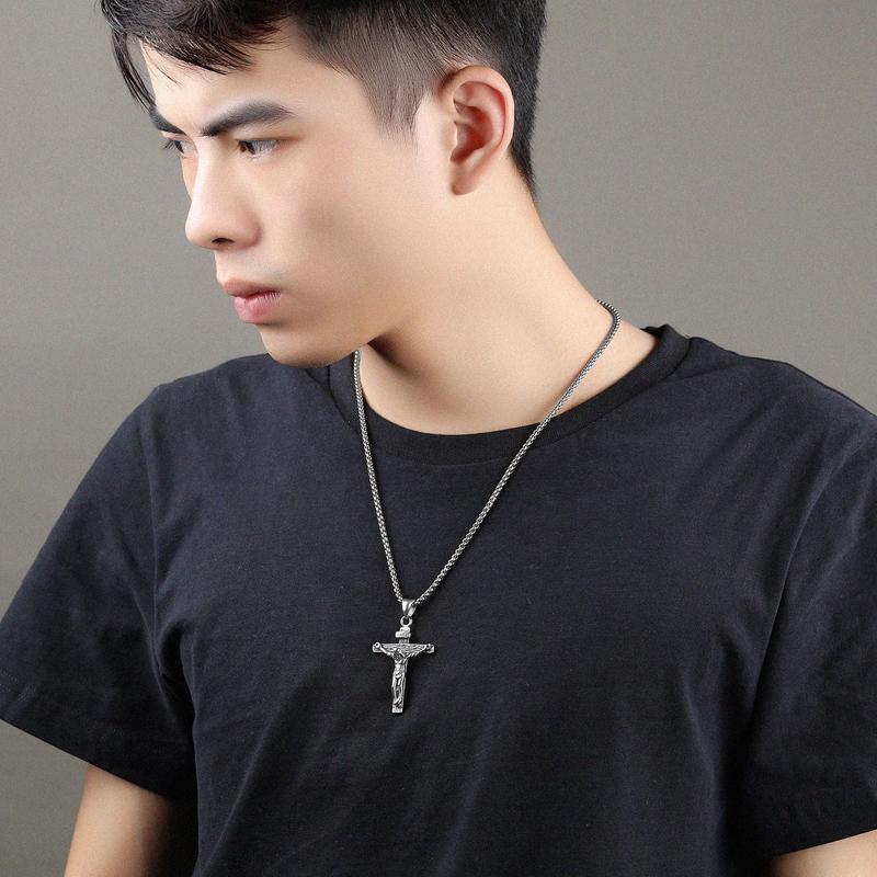 Men's Tri-Color Crucifix Pendant Necklace