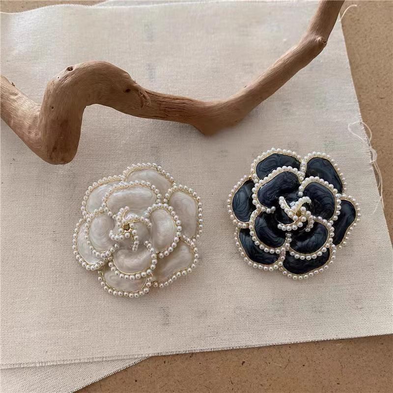 Enamel Camellia Pearl Rose Flower Brooch