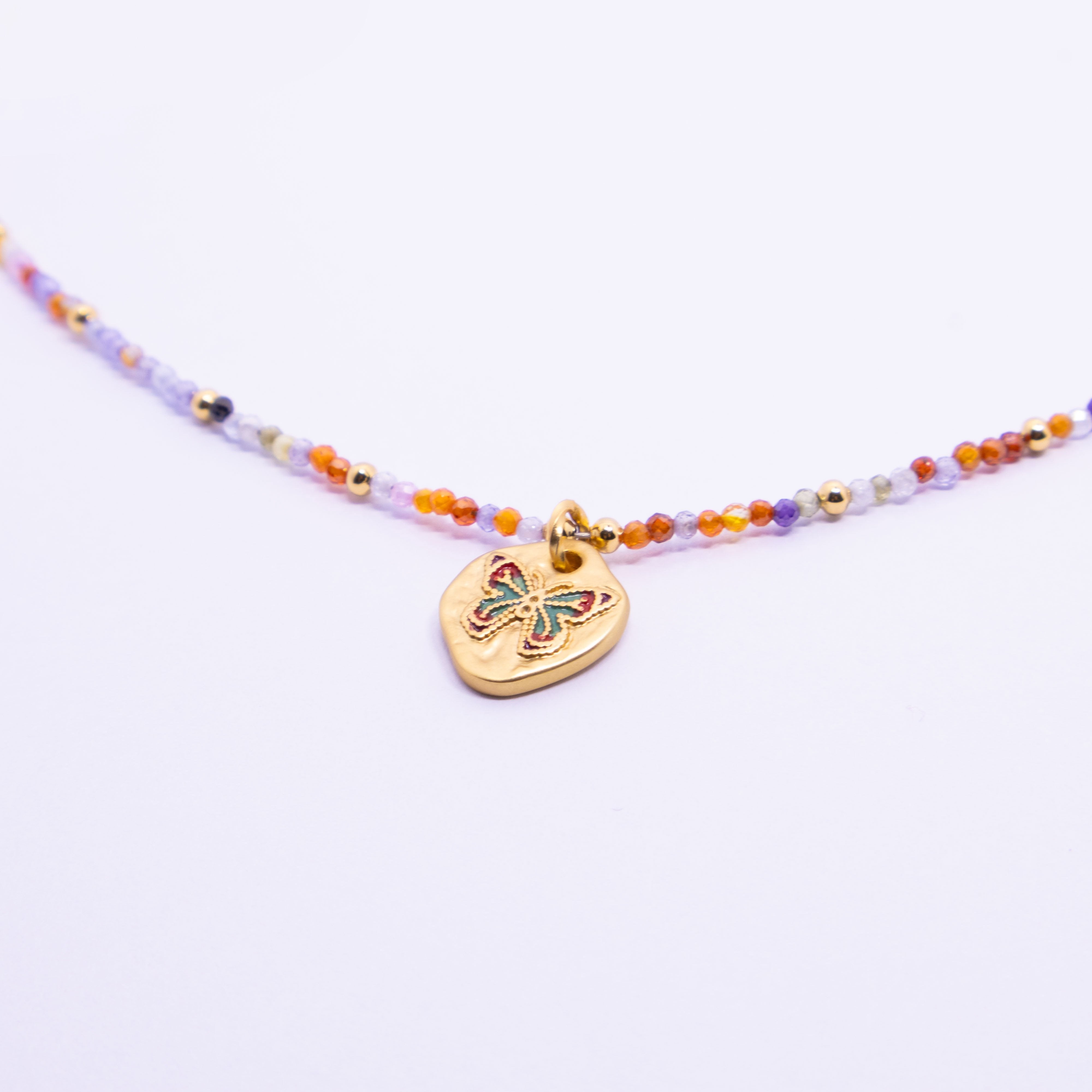 Butterfly Charm Stone Bead Necklace