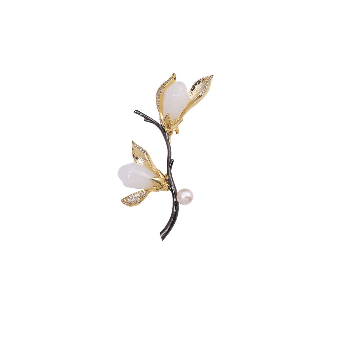 Elegant Floral Brooch Pin for Women with Rhinestone and Pearl Accents