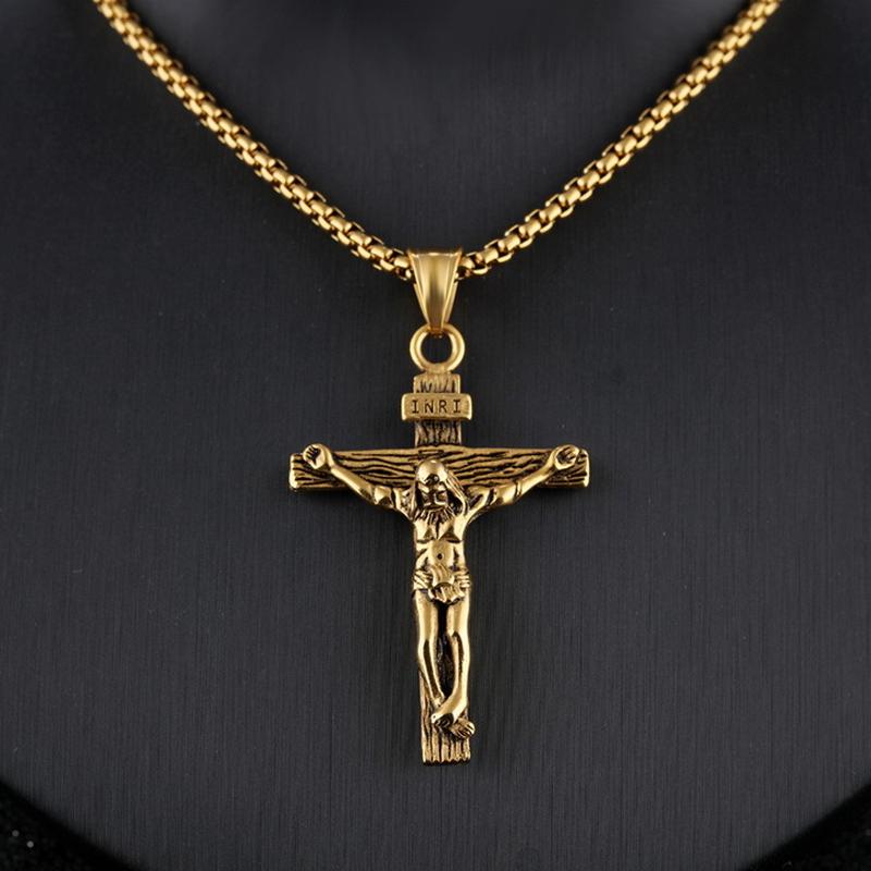 Men's Tri-Color Crucifix Pendant Necklace
