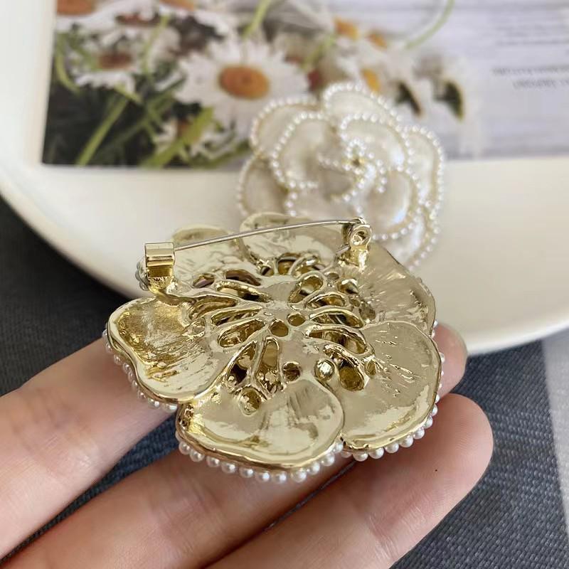 Enamel Camellia Pearl Rose Flower Brooch