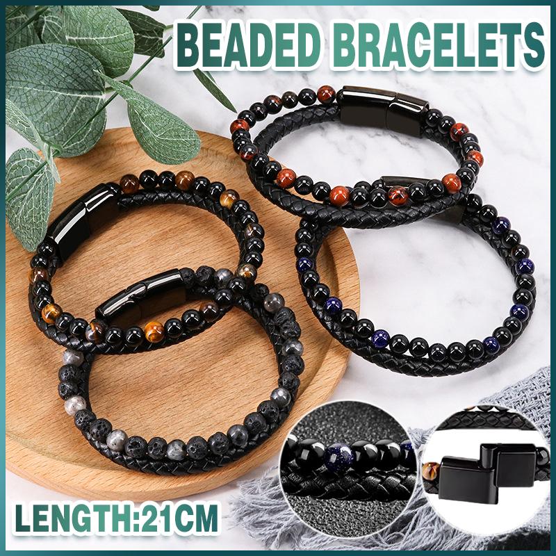Men's Beaded Leather Bracelets