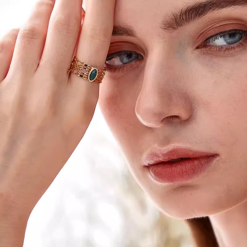 Malachite Green Open Ring in Gold