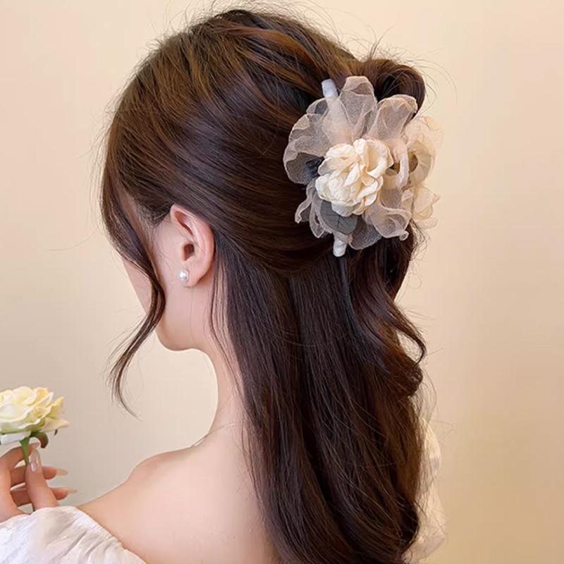 Tulle Flower Hair Claw Clips