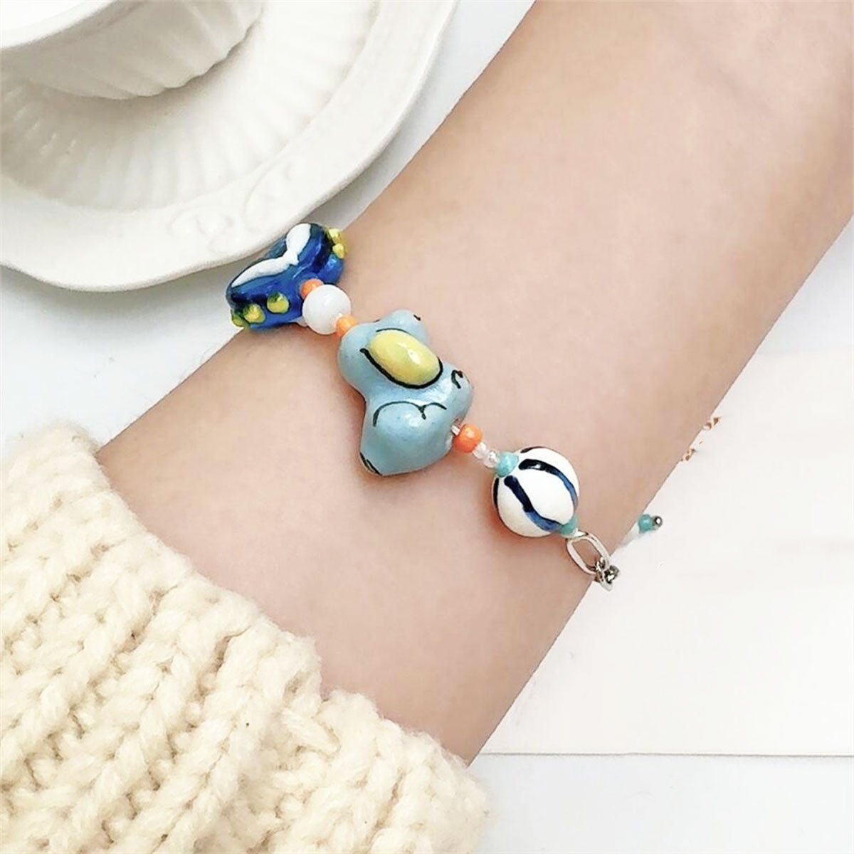 Handmade Ceramic Bead Charm Bracelets