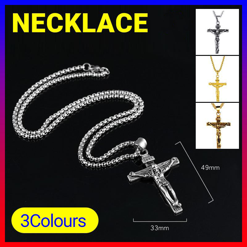 Men's Tri-Color Crucifix Pendant Necklace