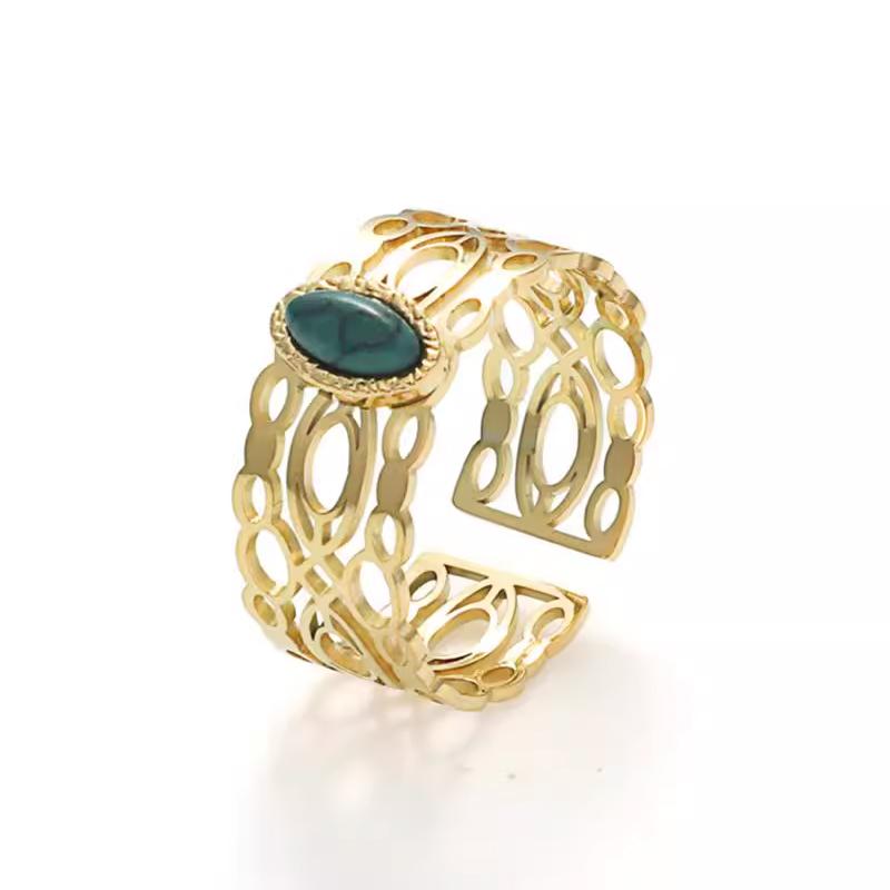 Malachite Green Open Ring in Gold