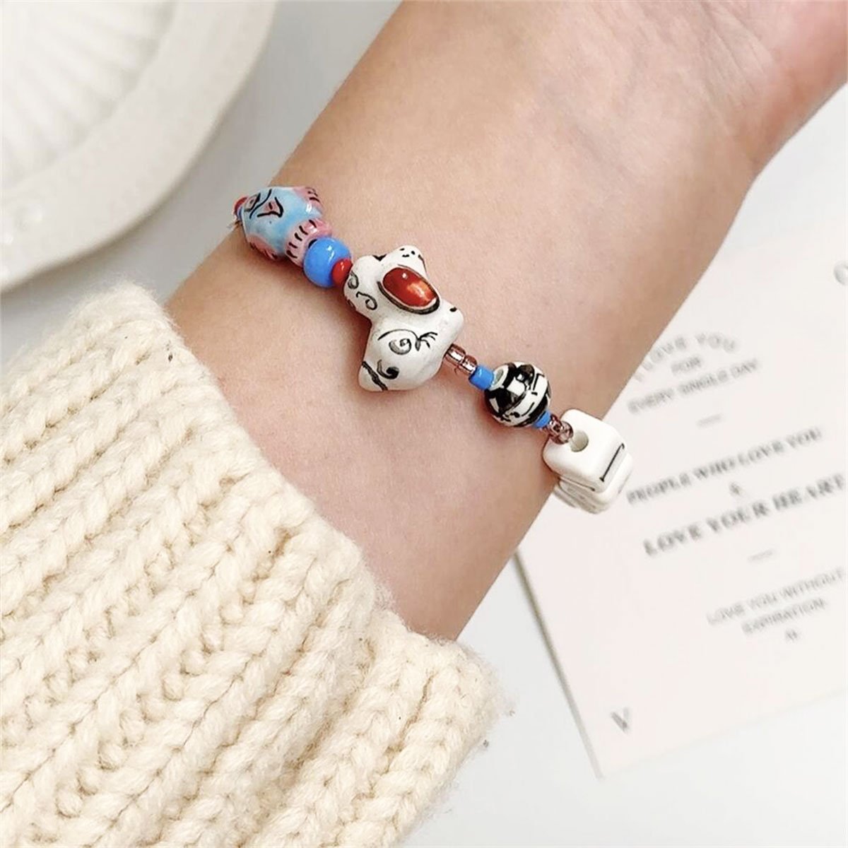 Handmade Ceramic Bead Charm Bracelets