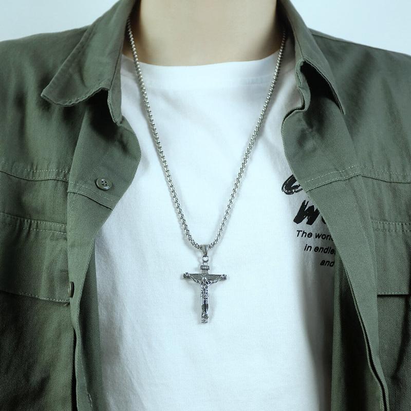Men's Tri-Color Crucifix Pendant Necklace