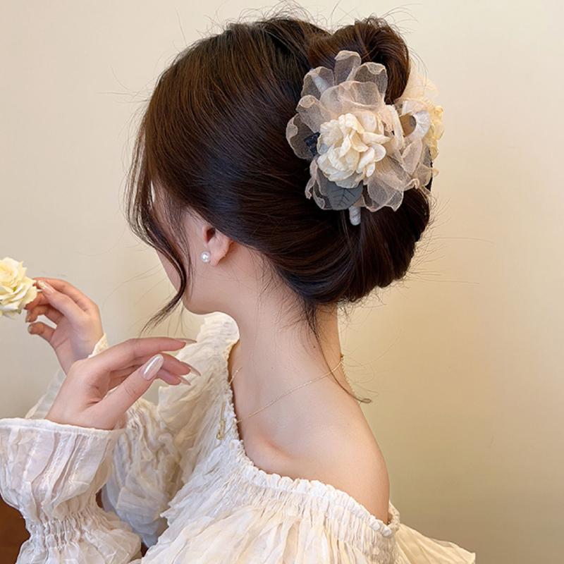 Tulle Flower Hair Claw Clips