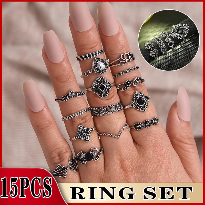 Bohemian Vintage-Inspired Ring Set