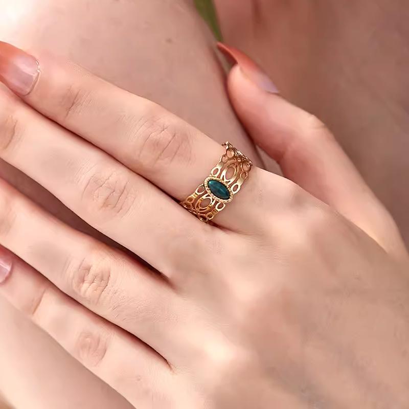 Malachite Green Open Ring in Gold