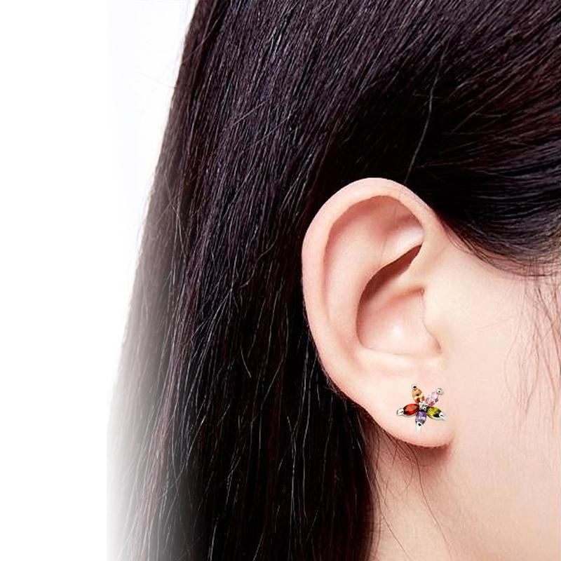 Multi-Colored Zircon Flower Earrings