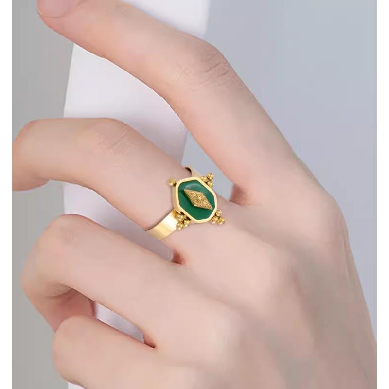 Malachite Green Open Ring in Gold