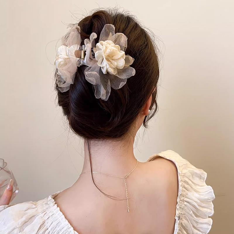 Tulle Flower Hair Claw Clips