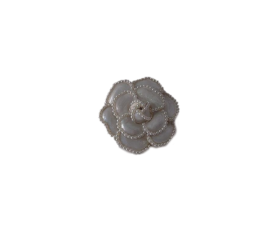 Enamel Camellia Pearl Rose Flower Brooch