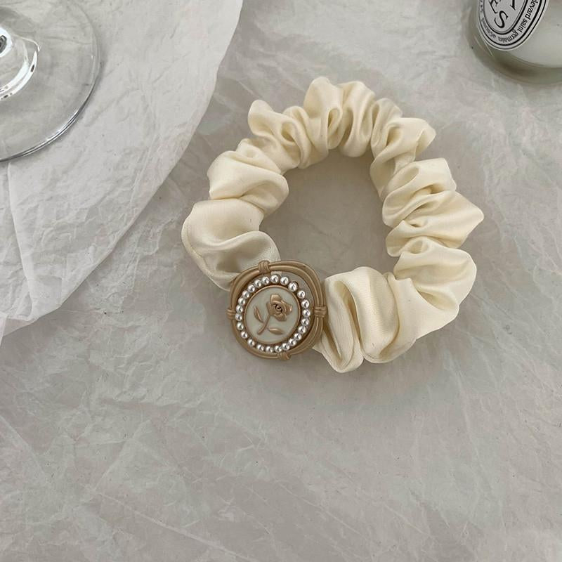 Chiffon Vintage Embossed Flower Scrunchie