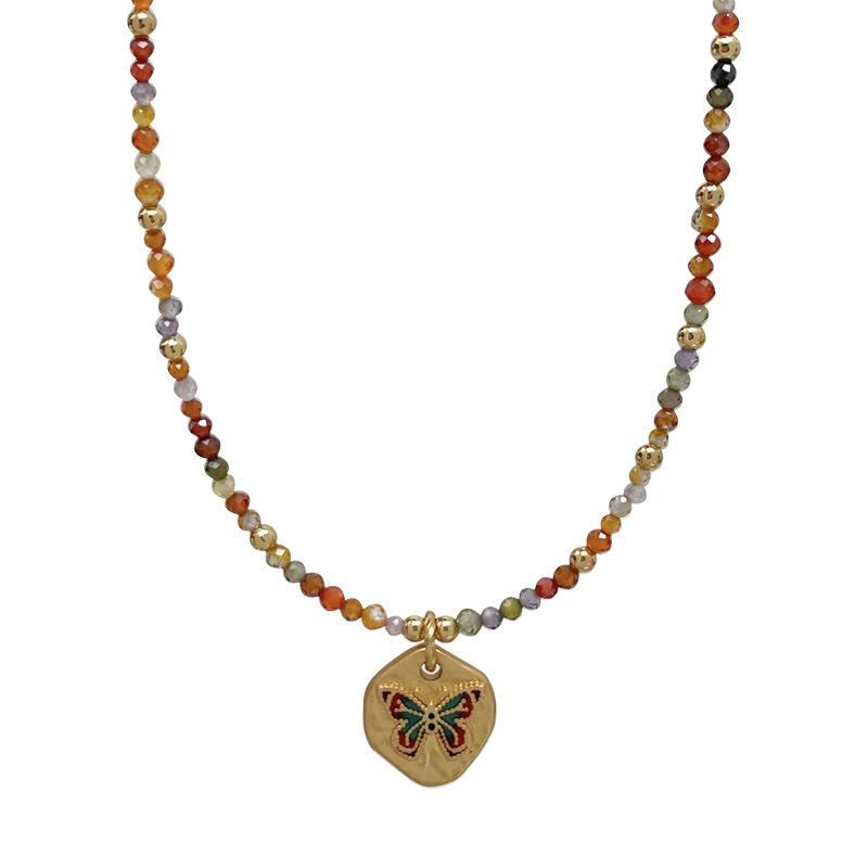 Butterfly Charm Stone Bead Necklace