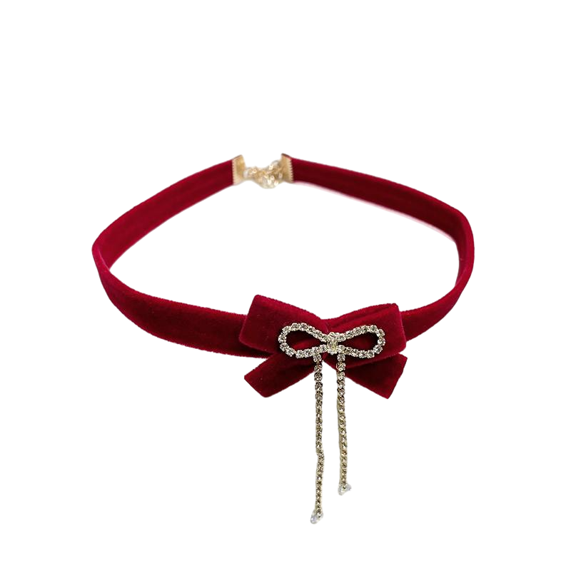 Vintage Red Velvet Imitation Diamond Chocker