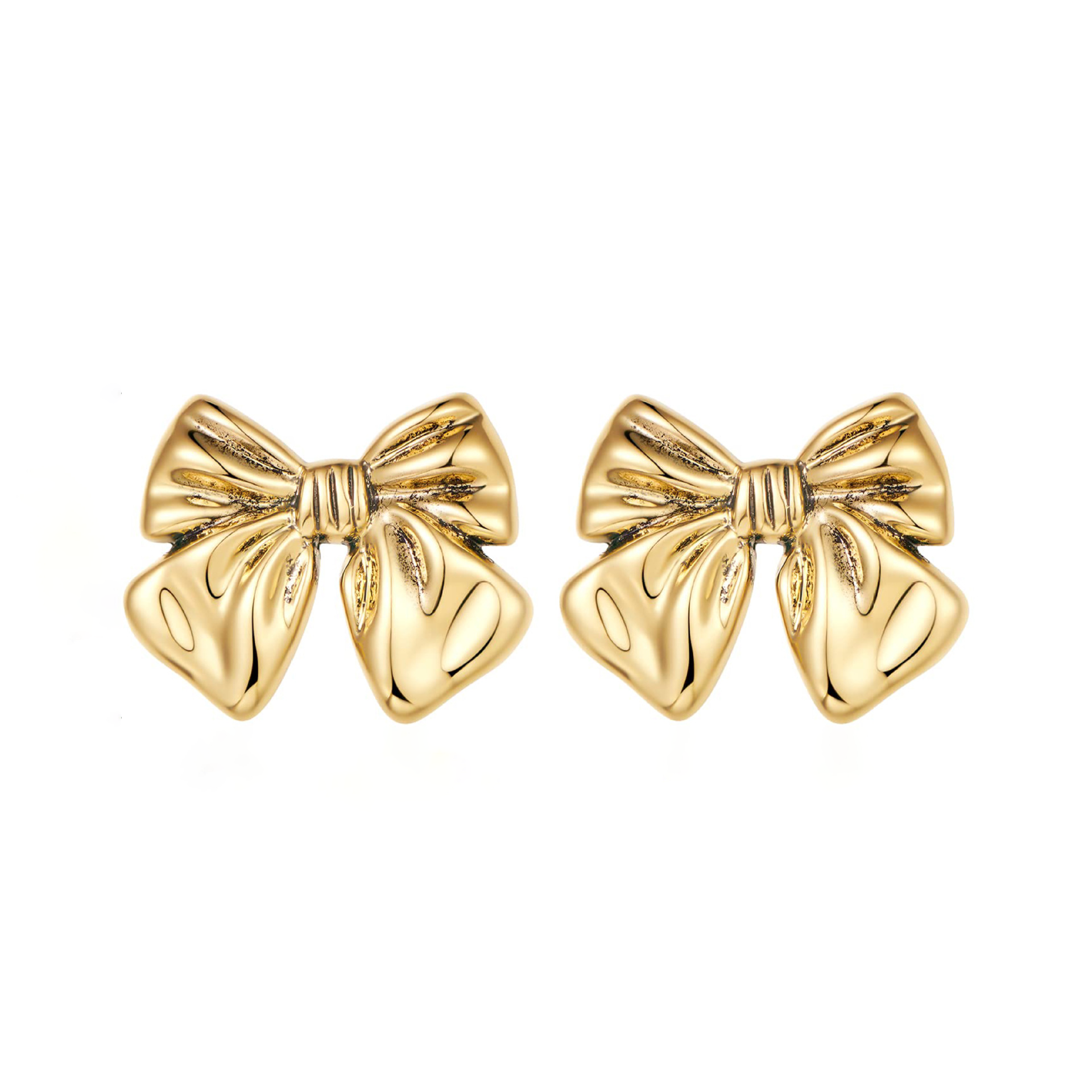 Copper Gold-Plated Three-Dimensional Bow Earrings