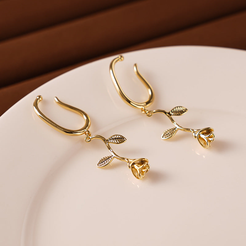 Copper Rose Shaped Non-Piercing Ear Clip