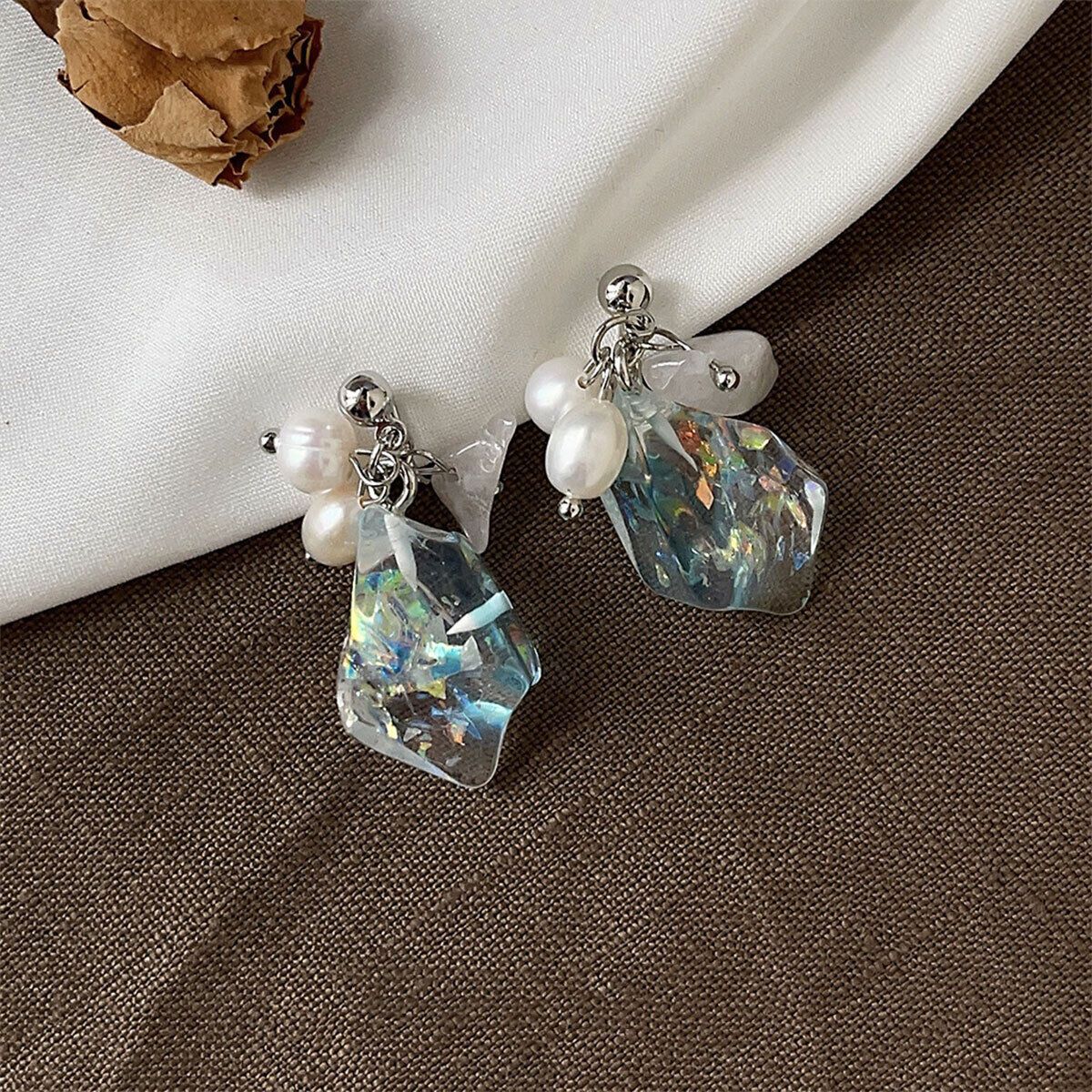 S925 Silver Needle Ice Blue Freshwater Pearl Earrings