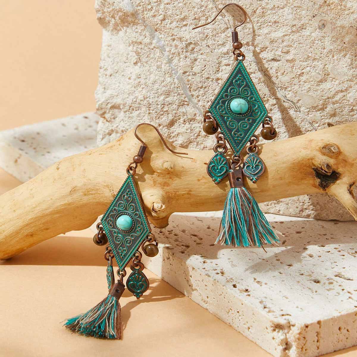Crystal Tassel Long Ethnic Earrings